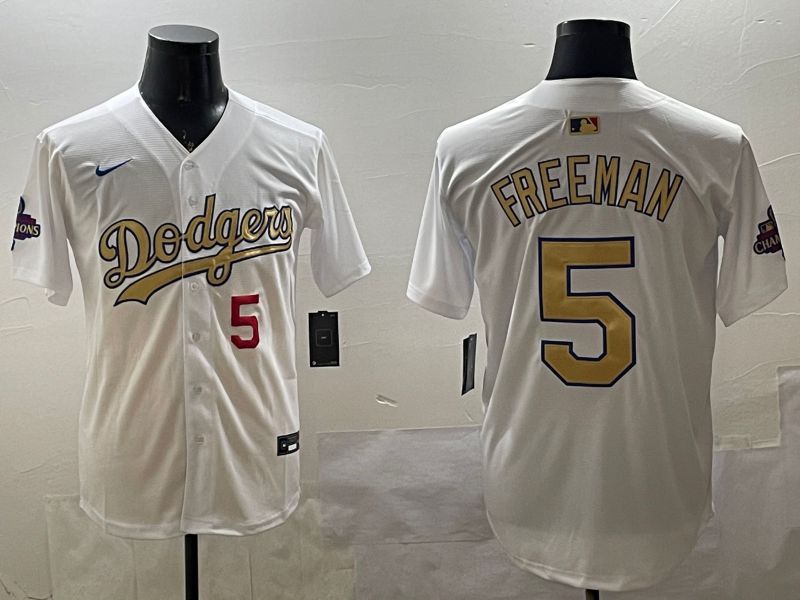 Men Los Angeles Dodgers #5 Freeman White Champion gold character 2025 Nike MLB Jersey style 3316